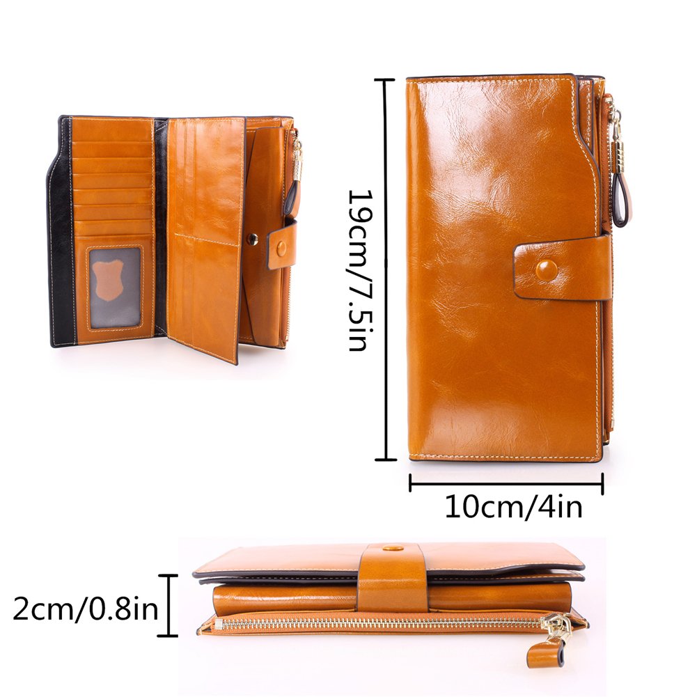 Kangming Women Leather Long Wallet Ladies Zipper Clutch Purse Credit Card Phone Holder (Brown)