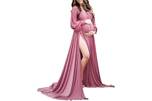 ChoiyuBella Maternity Gown Bishop Sleeves Baby Shower Dress Wrap Side Slit Sweetheart Maxi Photo Shoot for Photography