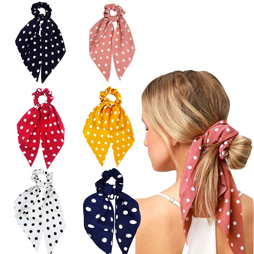 Hair Scarf Scrunchies, Bow Scrunchies for Hair, Chiffon Floral Scarf BowPonytail Holder for Women Girls (dial point)