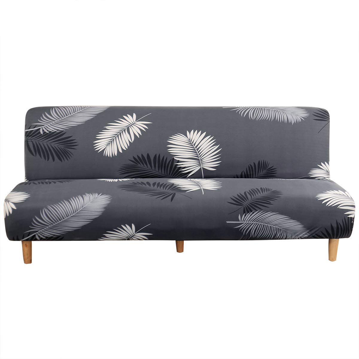 Armless Sofa Bed Cover Spandex Stretch Print Futon Slipcover Non-slip Folding Armless Sofa Cover Seat Couch Protector Fits for 2-3 Seater Folding Sofa Bed without Armrests, 180-210cm(leaf print)