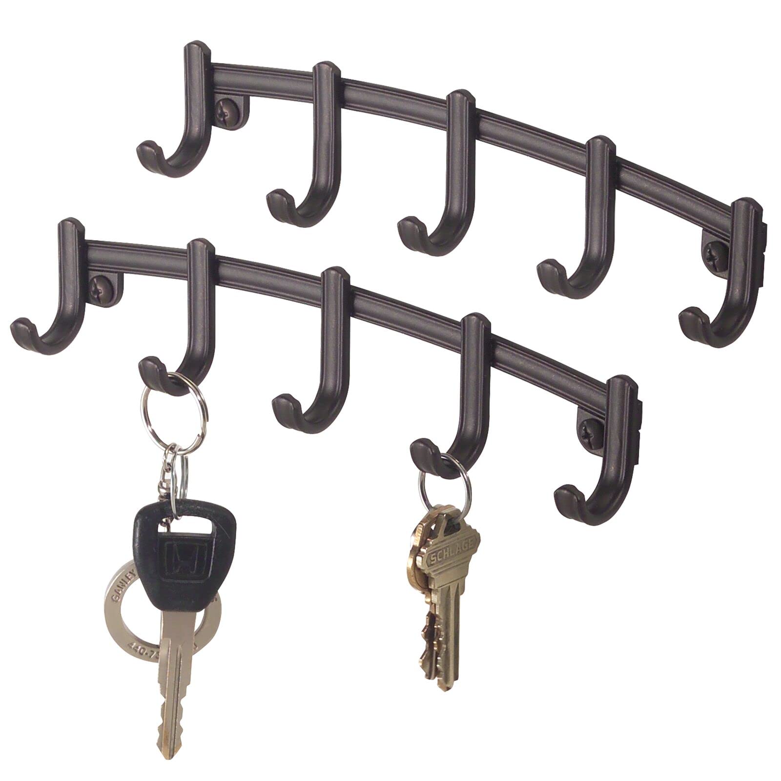 mDesign Wall-Mounted Key Rack - Set of 2 - Essential Key Hooks for Hallway and Wardrobe - Multi-Hooked Key Holder with 5 Hooks - Bronze