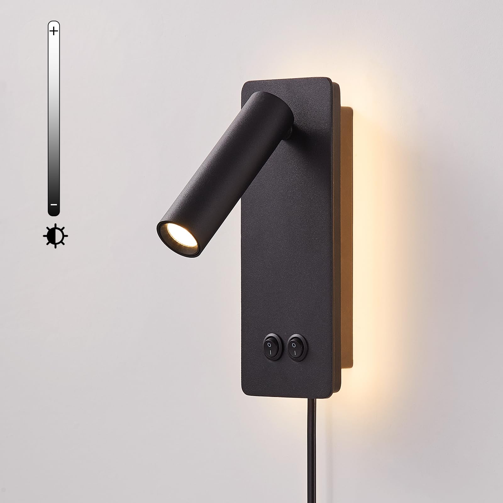 Photo 1 of MOLUOLA LIGHTING Wall Mounted Reading Light for Books in Bed, Bedside Wall Lamps with 3 Dimming, 350°Rotation Plug in Wall Sconce, Upgrade Headboard Bedside Lamp for Bedroom Living Room (Black)