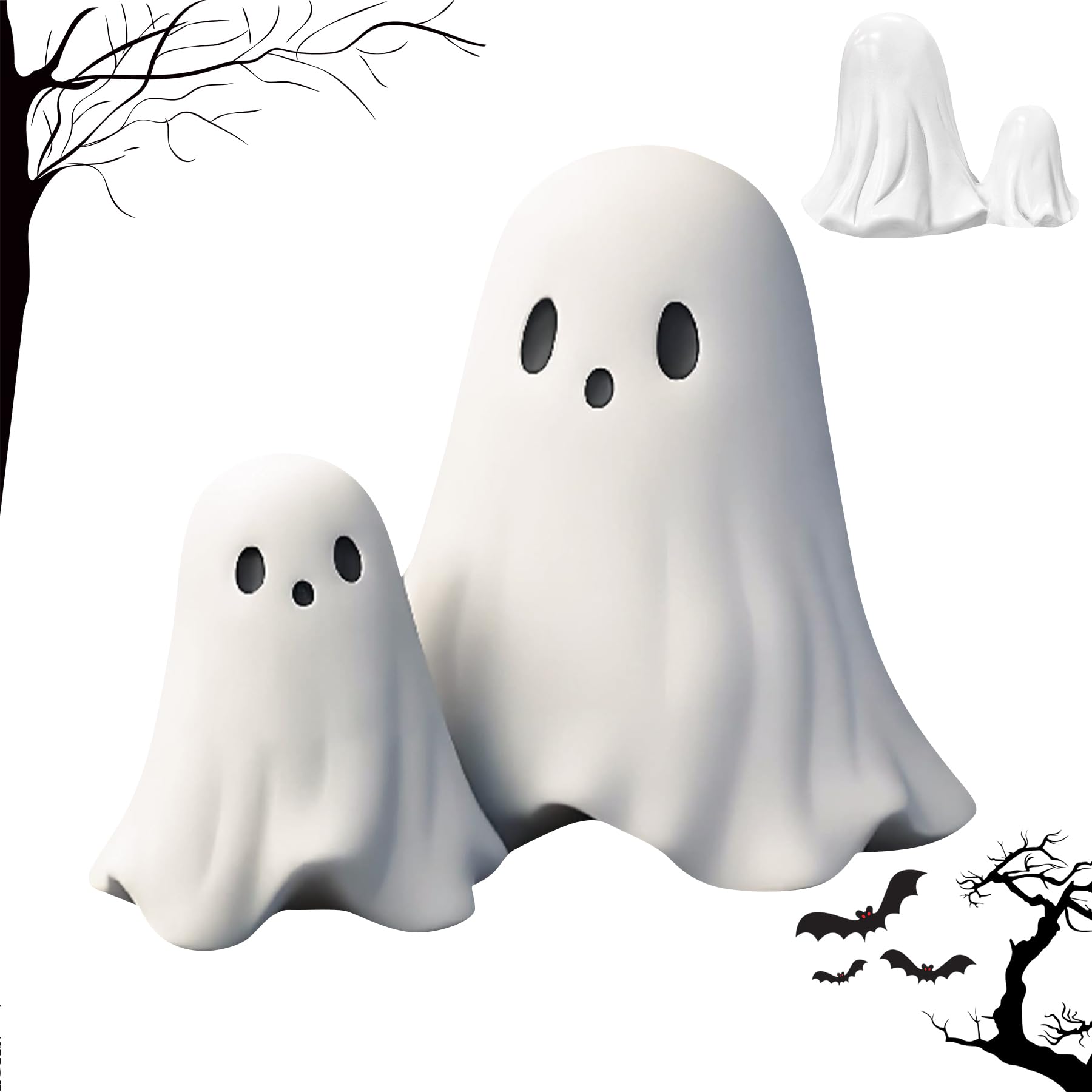 Photo 1 of Halloween Ghost Figurine, Spooky & Cute Ghost Statue for Home, Desk, Party Decor - A Funny Pair of Ghosts Halloween Decorations