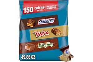 Mars SNICKERS, TWIX & MILKY WAY Minis Assorted Chocolate Candy Variety Pack, Halloween Candy Bag, 150 Ct Bulk Bag