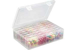 NOTG Small Bead Organizer Box - 28Pcs Mini Clear Plastic Storage Containers, Bead Storage Organizer with Hinged Lid for DIY Jewelry Making, Nail Art Supplies, Small Parts, Screws, Clay Beads, Seeds