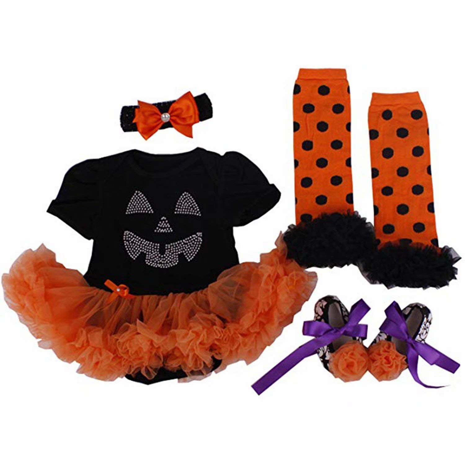 BabyPreg My First Halloween Costume for Infant Girl Thanksgiving Costume Pumpkin Dress Up Baby Dress Set (Black Pumpkin, 3-6 Months)
