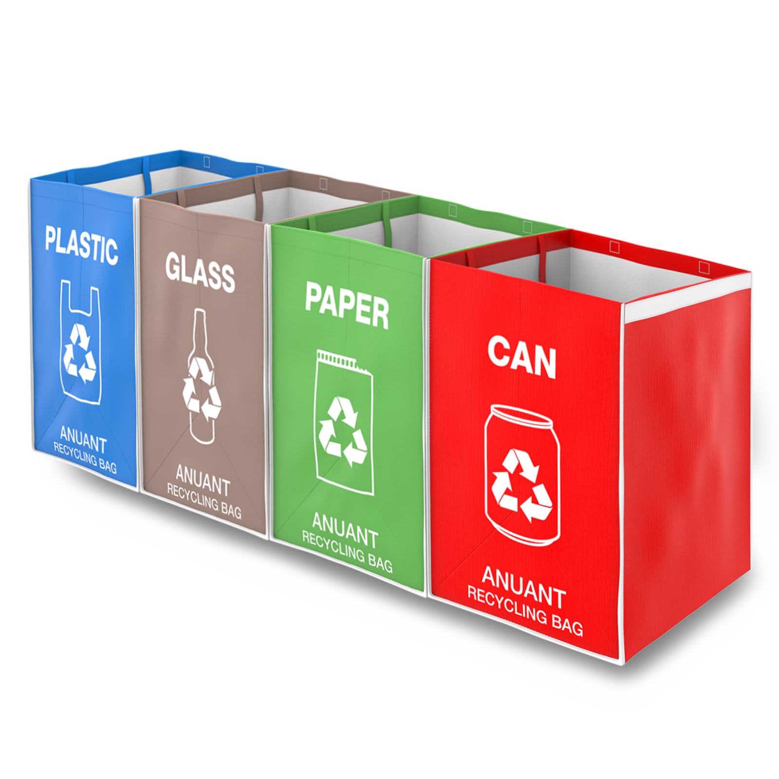 ANUANT 4 Pack Separate Recycling Bin Liners for Kitchen Office Home - Rubbish Sorting Bin - Leakproof Bin with Large Compartment