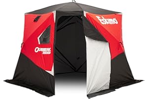 Eskimo Outbreak Portable Pop-Up Ice Fishing Shelter, Stormshield Insulated Fabric, No Trip Door, Durable Hub Design, Deluxe Tie Downs, Red/Black