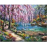 5D DIY Diamond Painting by Numbers Kits for Adult Kids, Full Drill Diamond Painting Dotz Dream Riverside Landscape Wall Decor Painting Stickers Arts Craft for Home