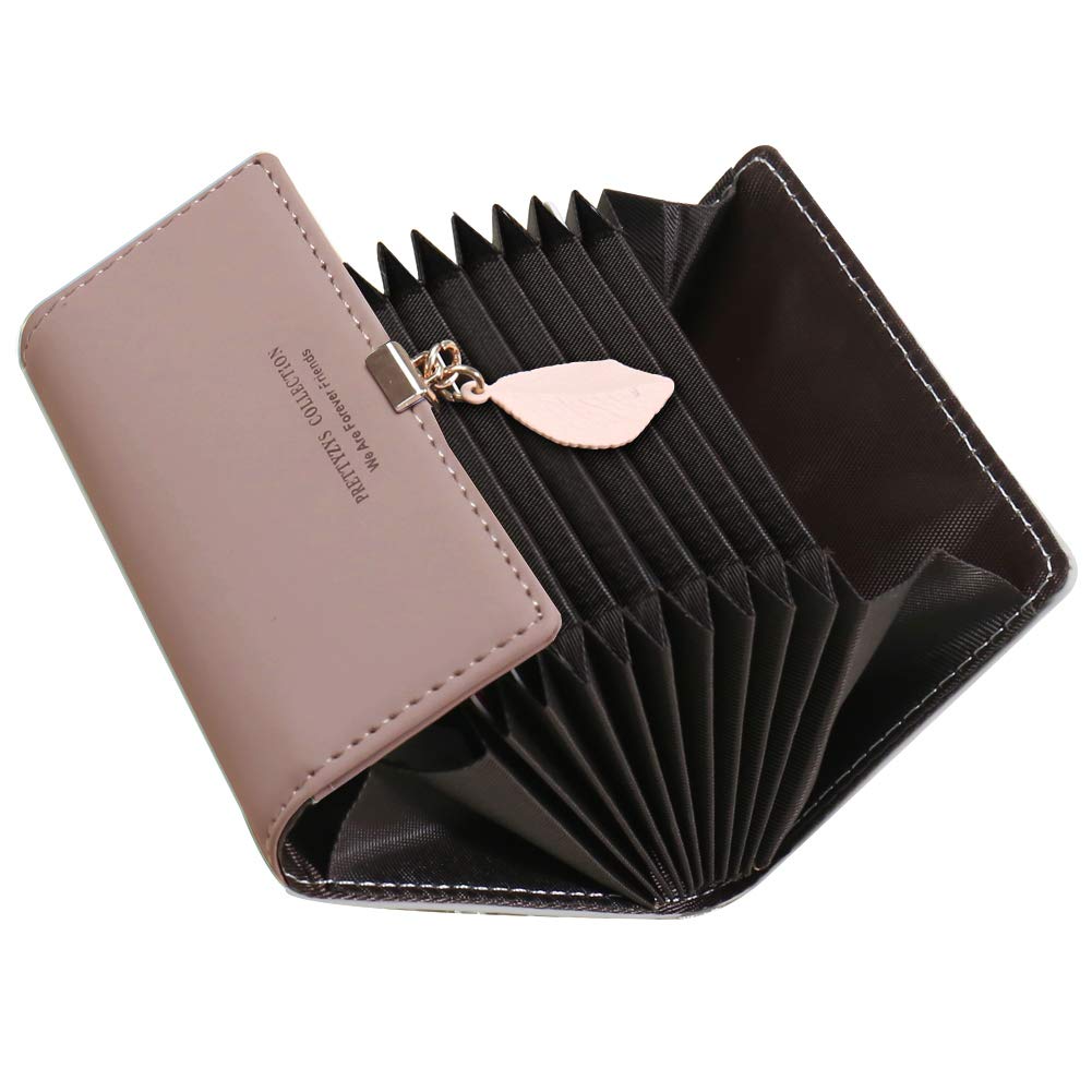 SAMKING Credit Card Holders Women Ladies Leather Vintage Credit Card Wallet RFID Blocking Zipper Coin Purse for Girl (Deep Pink)