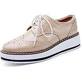 DADAWEN Women's Platform Lace-Up Wingtips Square Toe Oxfords Shoe