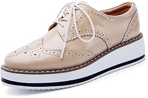 DADAWEN Women's Platform Lace-Up Wingtips Square Toe Oxfords Shoe