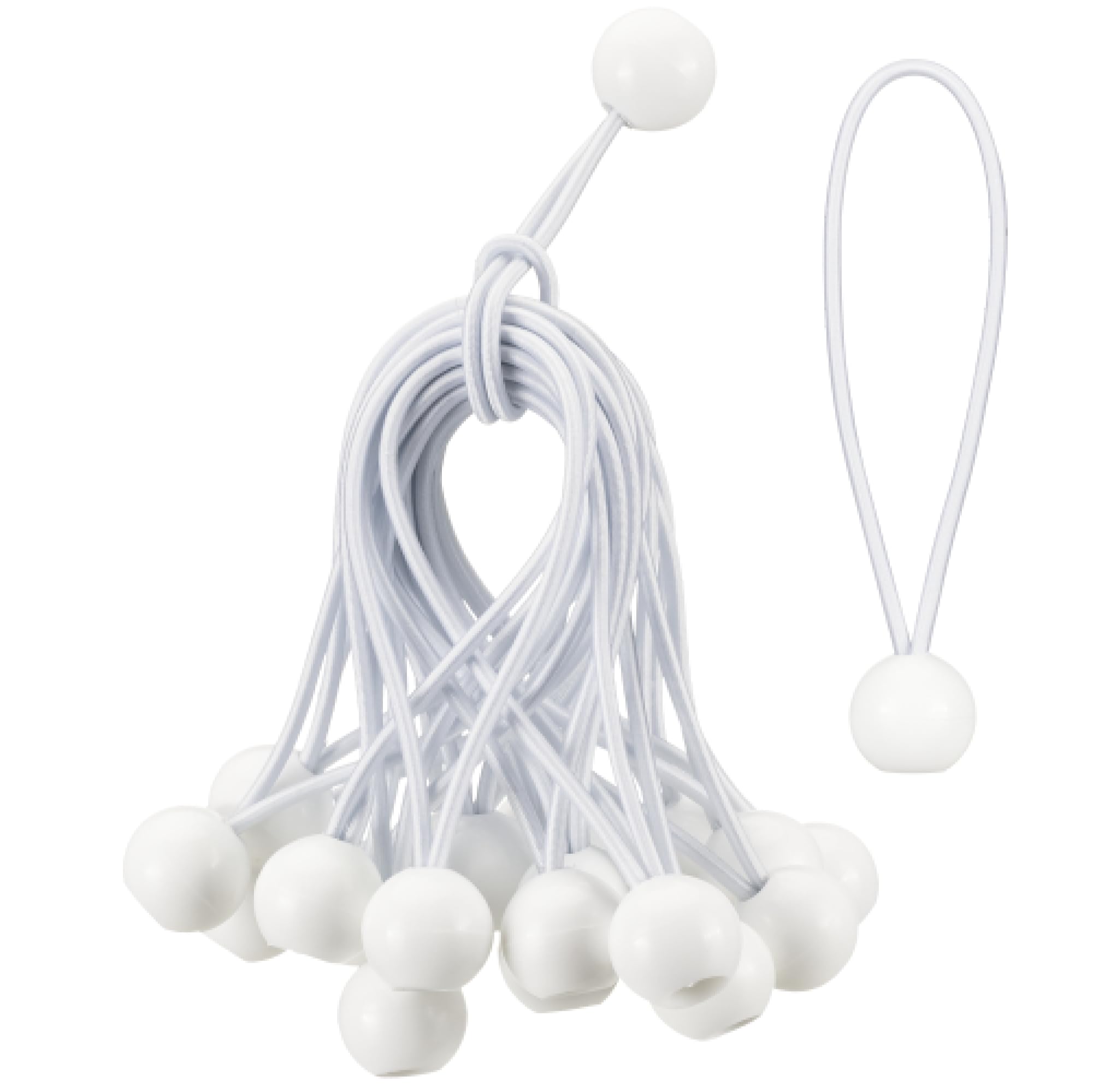 PRETEX Bungee Cords with Balls - Set of 25pcs x 15cm Universal Elastic Ball Ties - Heavy Duty Bungees Perfect for Camping, Flag & Tarpaulin Tie-Downs - White — image 1