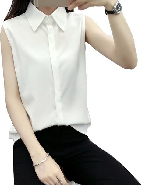 Amazon シンプルノースリーブスリムブラウスシャツ オフィス カジュアル ホワイト 6サイズ Xxxl シャツ ブラウス 通販