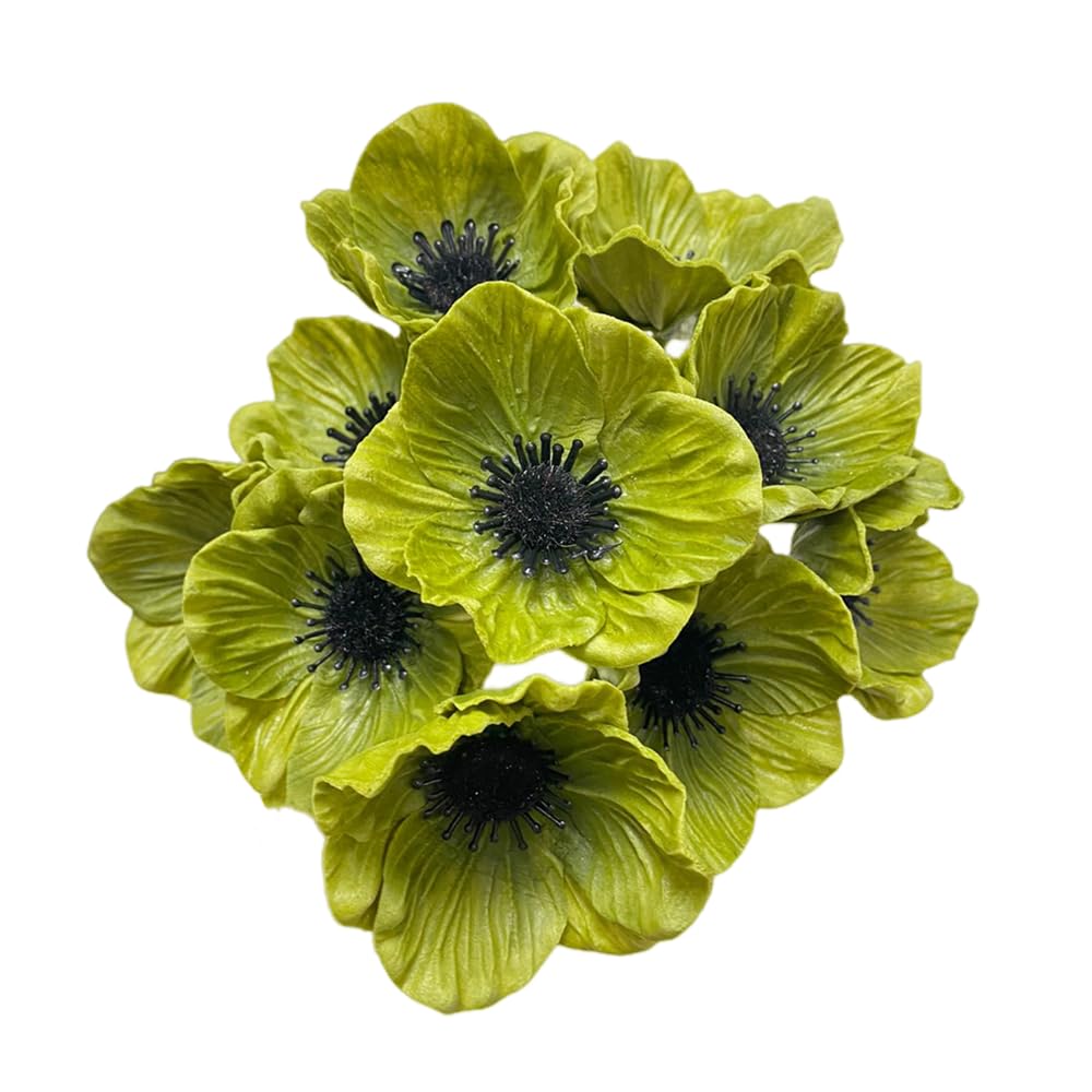 Rikyo 10 Stem 11" Bouquets Artificial Flowers Poppy Flowers,No Fade Faux Anemone Wild Flowers for Kitchen Table Centerpiece Vase,Home Greenery Wedding Holding Flowers Backdrop Arch Wall (Green)