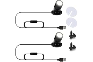 INKECI USB Powered Mini Spotlights for Displays 2-Pack – 5V Small LED Spot Lights Indoor, 7 Color Options, Compact USB Spotlight for Display Cases, Shelves, Cabinets, and Artwork (2PACK White Light)