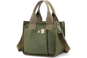 TUOBO Small Canvas Tote Bag with Zipper, Canvas Multi-Pocket Crossbody Bag Purse Top Handle Satchel Handbags