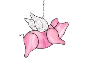 YT3 Studio Flying Pig Suncatcher, Stained Glass Window Hanging Decor, Handmade Gift for Pig Lovers Women Mom - Funny Animal Party & Nursery Decoration