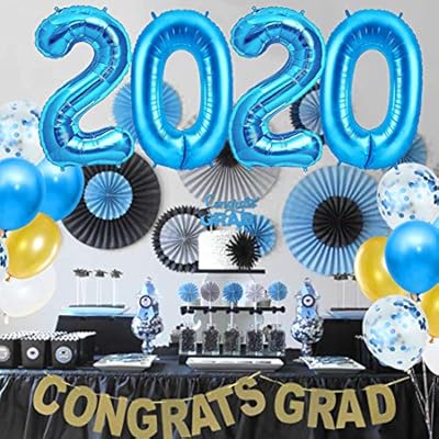 Amazon Com Kreatwow Graduation Decorations 2020 Blue And Gold Congrats Grad Banner Cake Topper 2020 Balloons For College Graduation Party Supplies Toys Games