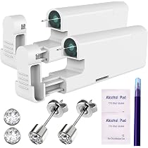 Lot De 2 Pistolets à Percer Les Oreilles Jetables – Aseptiques, Indolores, Avec Boucles Argent 4 Mm Intégrées (Nouvelle Génération)