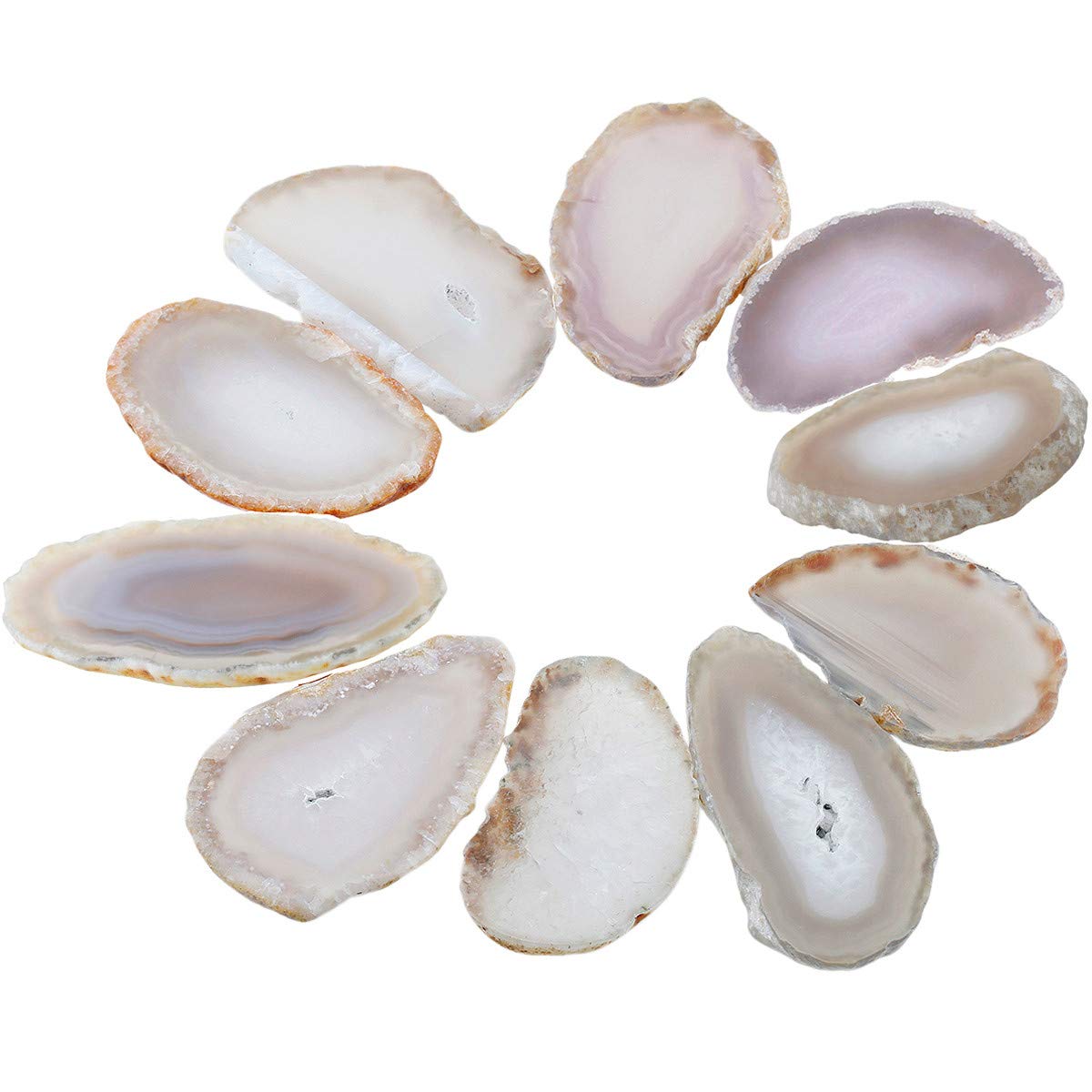 Nupuyai 10 pcs Nature Undrilled Agate Light Table Slices, Irregular Polished Geode Agate Slab Cards for Home Wedding Party Decor