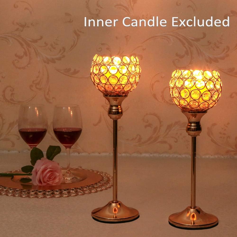 VINCIGANT Gold Crystal Candle Holders Set of 2,Pillar Candlesticks for Home Decor,Wedding Party Table Centerpieces,Housewarming Gift: Home & Kitchen