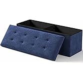 OS MOTOR Folding Storage Ottoman Bench, Multi-Functional Ottoman Foot Rest, End of Bed Bench, Storage Chest for Living Room, Bedroom, Hallway, Entryway, Holds Up to 600 lbs (Navy Blue, 43 Inches)