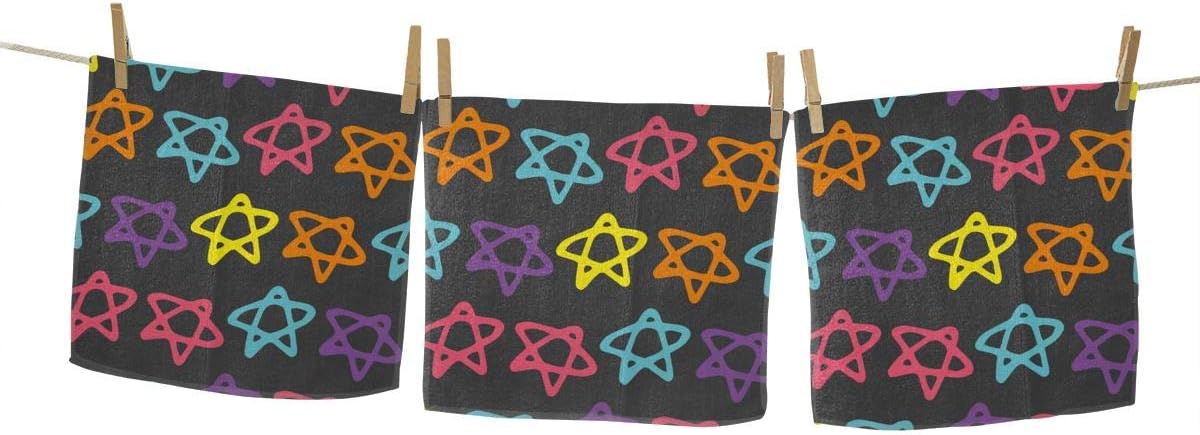 Hand Drawn Star Pentagram Washcloth Towel Set Face Cloths Bulk Soft Kids Bath Washcloths Wash Cloths for Bathroom Hotel Spa Body Kitchen Multi-Purpose Fingertip Towels Square