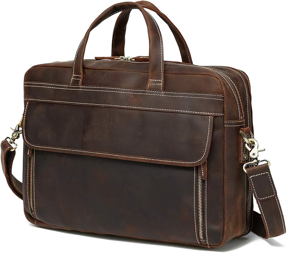 Lannsyne Vintage Genuine Leather Briefcases For Men 17 inch