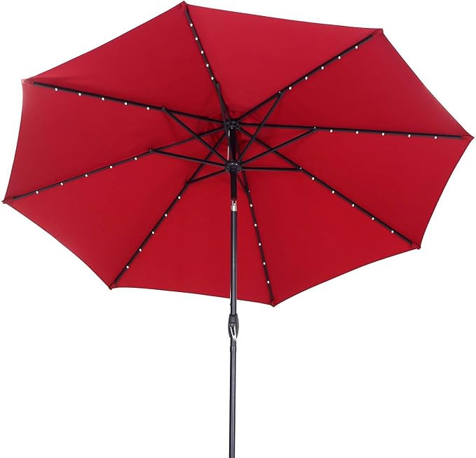 Amazon Com Patio Umbrella 10 Ft With 8 Ribs Tilt 40 Led Lighted Outdoor Table Backyard Deck Market Pool Umbrellas Burgundy Garden Outdoor