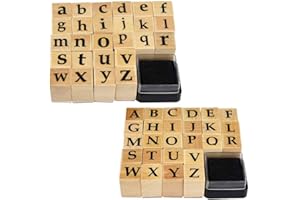 Wooden Rubber Stamps, Miayon 52Pcs Vintage Wood Letter Stamps Alphabet Stamps for Card Making DIY Craft Scrapbooking
