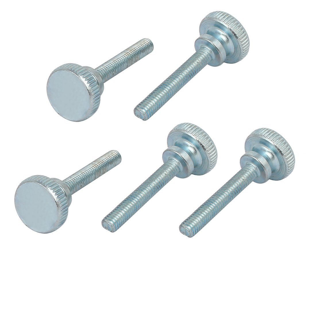 sourcingmap M5x30mm Flat Knurled Head Fully Threaded Thumb Screws Bolts Fastener 5pcs