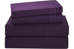 YIBEIZI Dark Purple Full Size Bed Sheet Sets-Deep Pocket Fitted Sheet & Pillowcase Sets-4 Piece Soft Cooling Microfiber Bedsheets for Double Bed