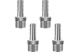 Horiznext 304 Stainless Steel 1/2" Barb Hose to 1/2 NPT Home Brew pipe barbed nipple Fitting. Pack of 4