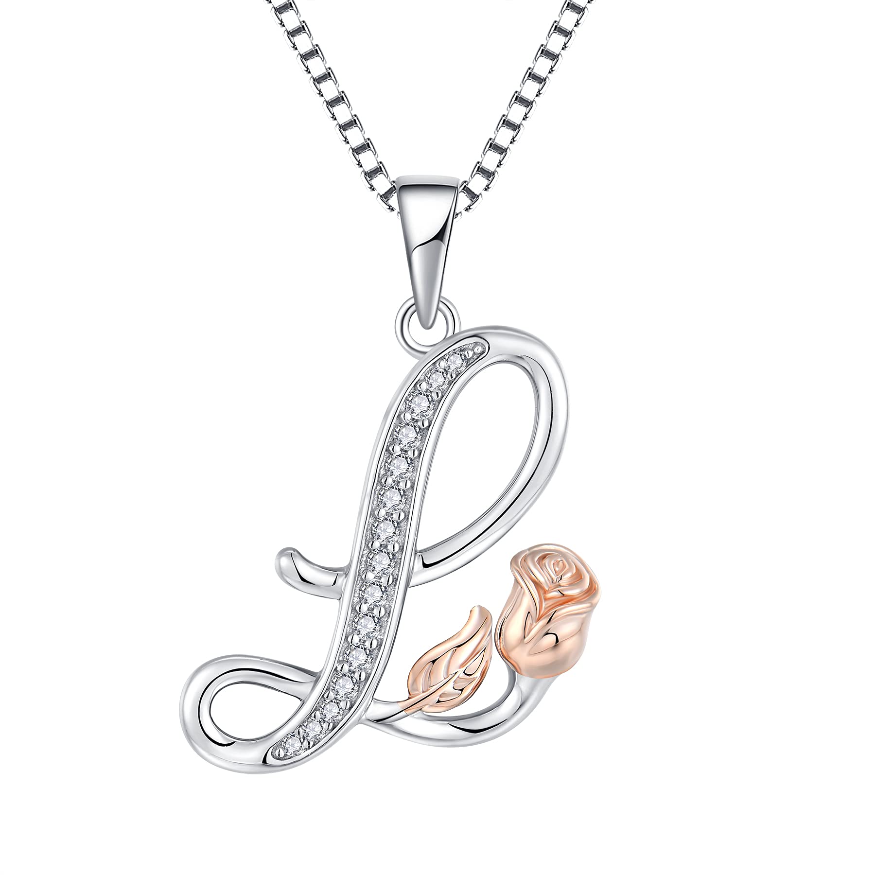 starchenie Alphabet Rose necklace Letter L Necklace Zirconia Pendant 925 Sterling Silver Necklace for Women