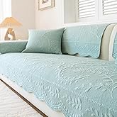 XSlive Leaf Floral Cotton Quilted Dog Couch Cover for Sofa Farmhouse Rustic Embroidered Sectional Couch Cover Soft Anti-Slip Sofa Slipcover Furniture Protector for Kids, Pets (Blue,28"x28")