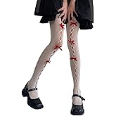 TUSFTAY Women Lolita Tights with Bows Cute Mesh Hallow Harajuku Stockings 80S 90S Female Girls Gothic Lace Stockings Leggings