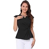 Allegra K Peplum Tops for Women's Cap Sleeve Twist Front Office Work Dressy Top
