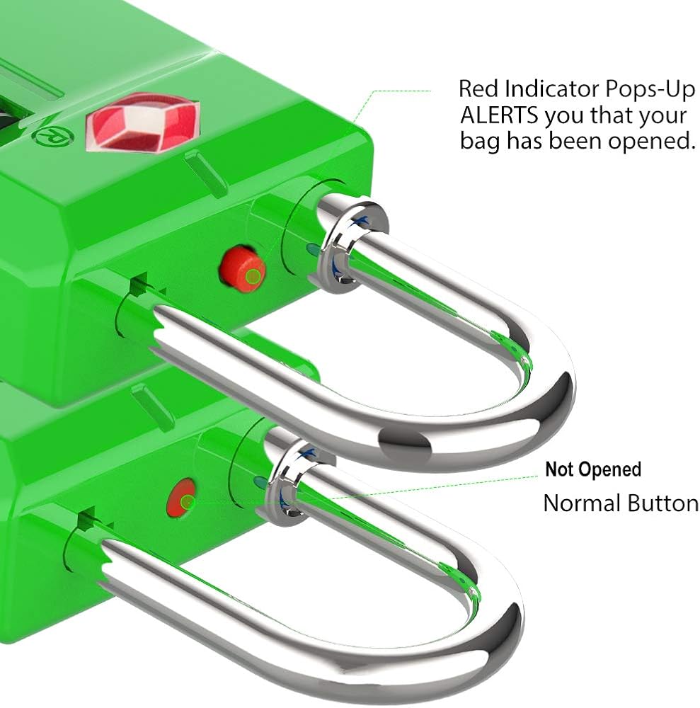  | TSA Approved Travel Luggage Locks, Open Alert Combination Lock for School Office & Gym Locker, Toolbox, Pelican Case, Green 1 Pack | Luggage Locks