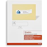 Staples Laser/Inkjet Address Labels, 1" x 4", White, 20 Labels/Sheet, 100 Sheets/Pack, 2000 Labels/Box
