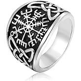 Gungneer Stainless Steel Viking Runic Compass Vegivisir Ring for Men Women, Norse Pagan Jewelry Ring
