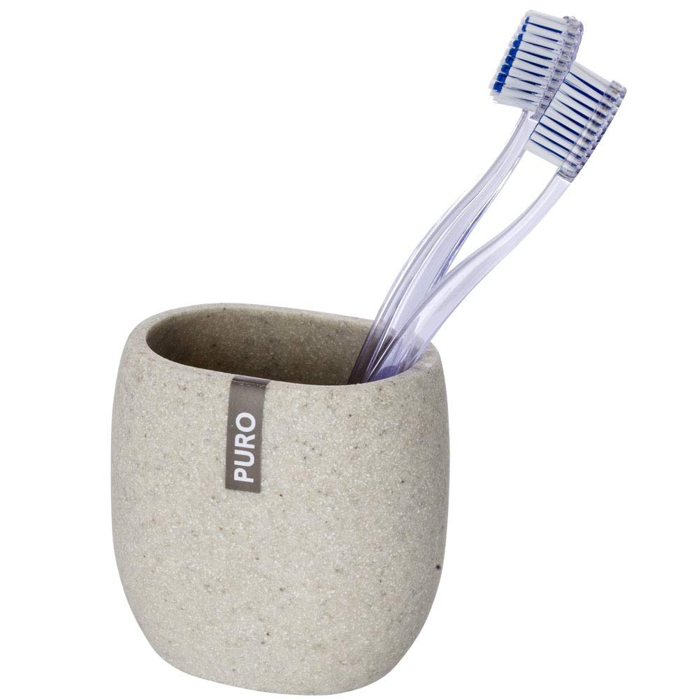 WENKO 20474100 Toothbrush tumbler Puro, Plastic Polyresin, 9.4 x 9.4 x 6.5 cm, Beige