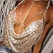 Gogoboi Nightclub See Through Deep V Halter Top Metal Sequins Crop Top Sexy Club Wear for Women (Rose gold)