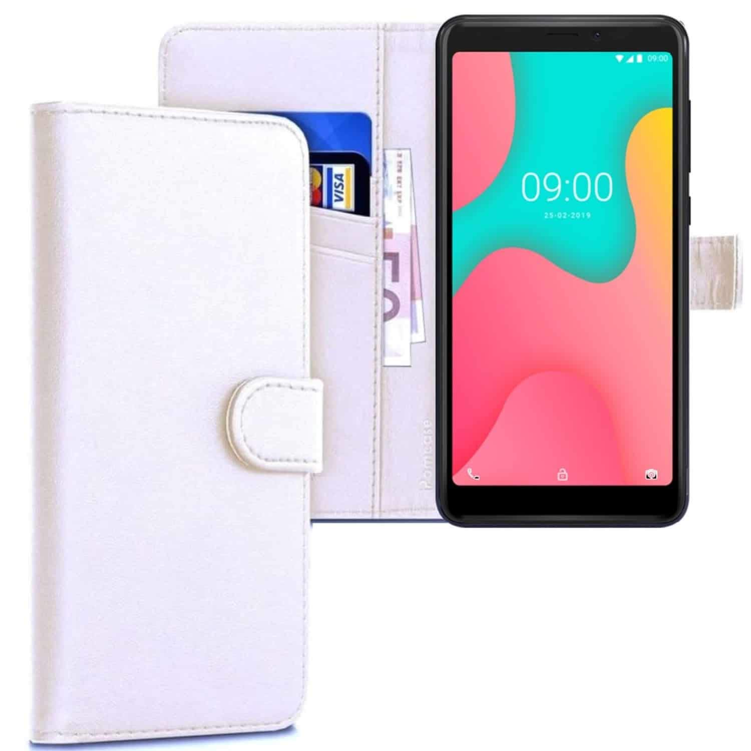 iPOMCASE Coque Pochette Portefeuille pour Wiko Y60, Blanc