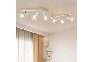 HiBay 6-Light Track Lighting, Directional Ceiling Track Light Fixture, White Farmhouse Spotlight Indoor for Kitchen, Bedroom, Living Room, E26 Base (Bulbs Not Included)