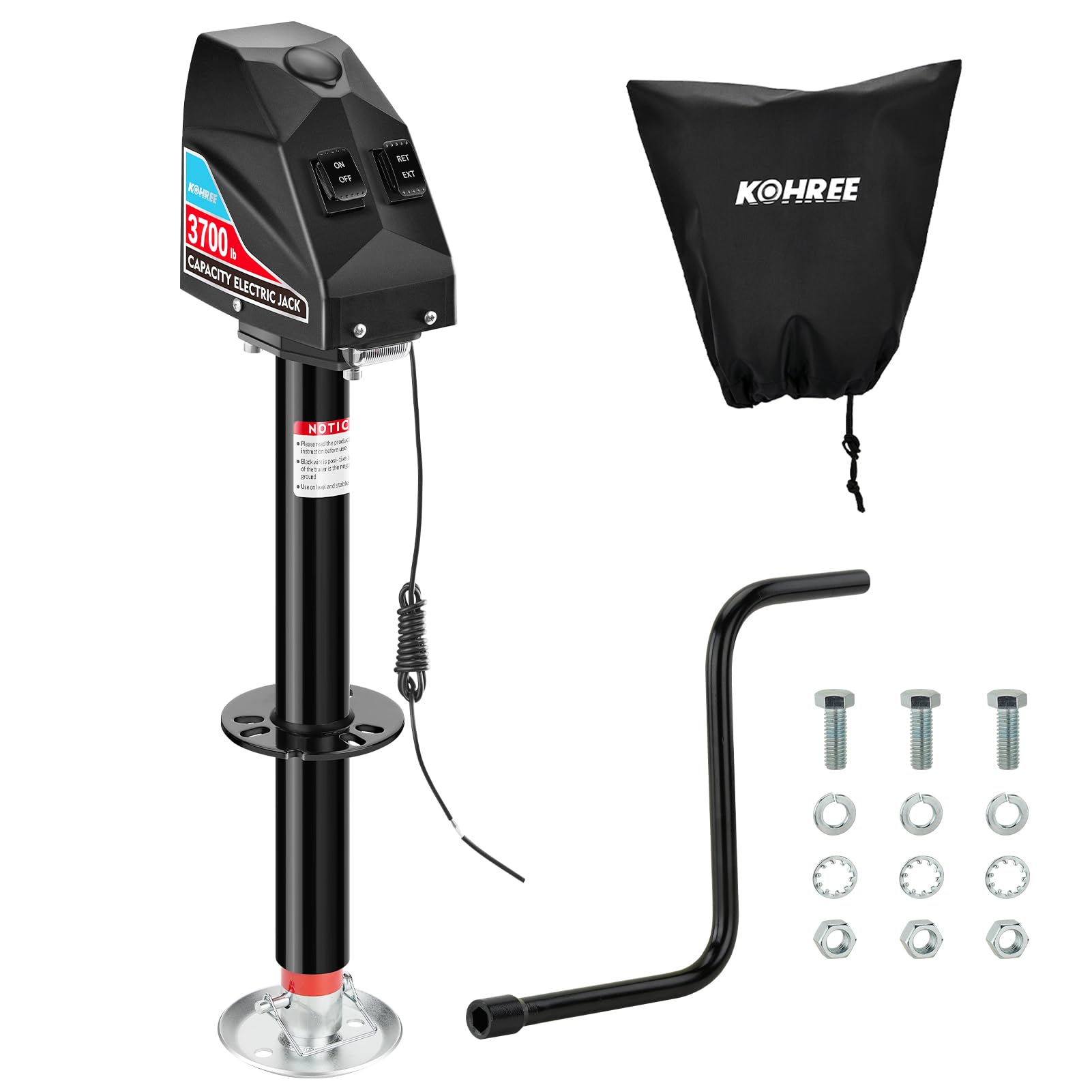 Photo 1 of (PARTS) (NON-FUNCTIONAL) Kohree Electric Trailer Jack 4000lbs, Heavy Duty RV Electric Power Tongue Jack for Travel Trailer A-Frame Camper, with Manual Crank Handle & Weatherproof Jack Cover, 22" Lift, 12V DC with Wiring