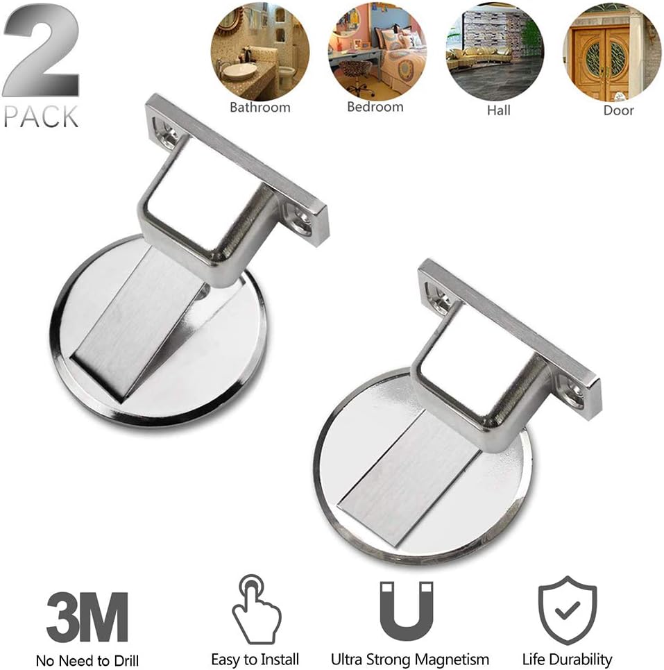 VIPMOON 2 Pack Doorstop Magnet without Drilling, Invisible Anti Collision Punch Magnetic Doorstop, Aluminum Alloy Magnetic Door Stopper for Floor Mounting, Floor Stopper, Door Holder