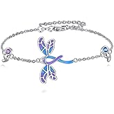 YAFEINI Suicide Awareness Bracelets Sterling Silver Dragonfly Semicolon Bracelet Suicide Prevention Awareness Jewelry Semicolon Gifts for Women