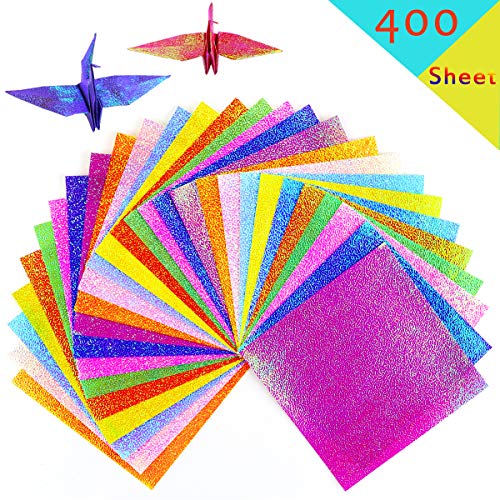 UPlama 400 Sheets 10CM Shiny Rainbow Origami Paper, Square Origami Paper, Decoration Paper, Glitter Square Folding Paper for DIY Crafts