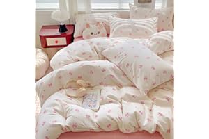 Nayoroom Pink Bow Duvet Cover Queen Size Heart Bows Printed Coquette Bedding Set 3 Pcs Kids Girls Cute Comforter Cover with Zipper Closure Soft Breathable Microfiber
